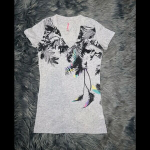 Garage Palm V-Neck Tee - Size XS | Color: Grey